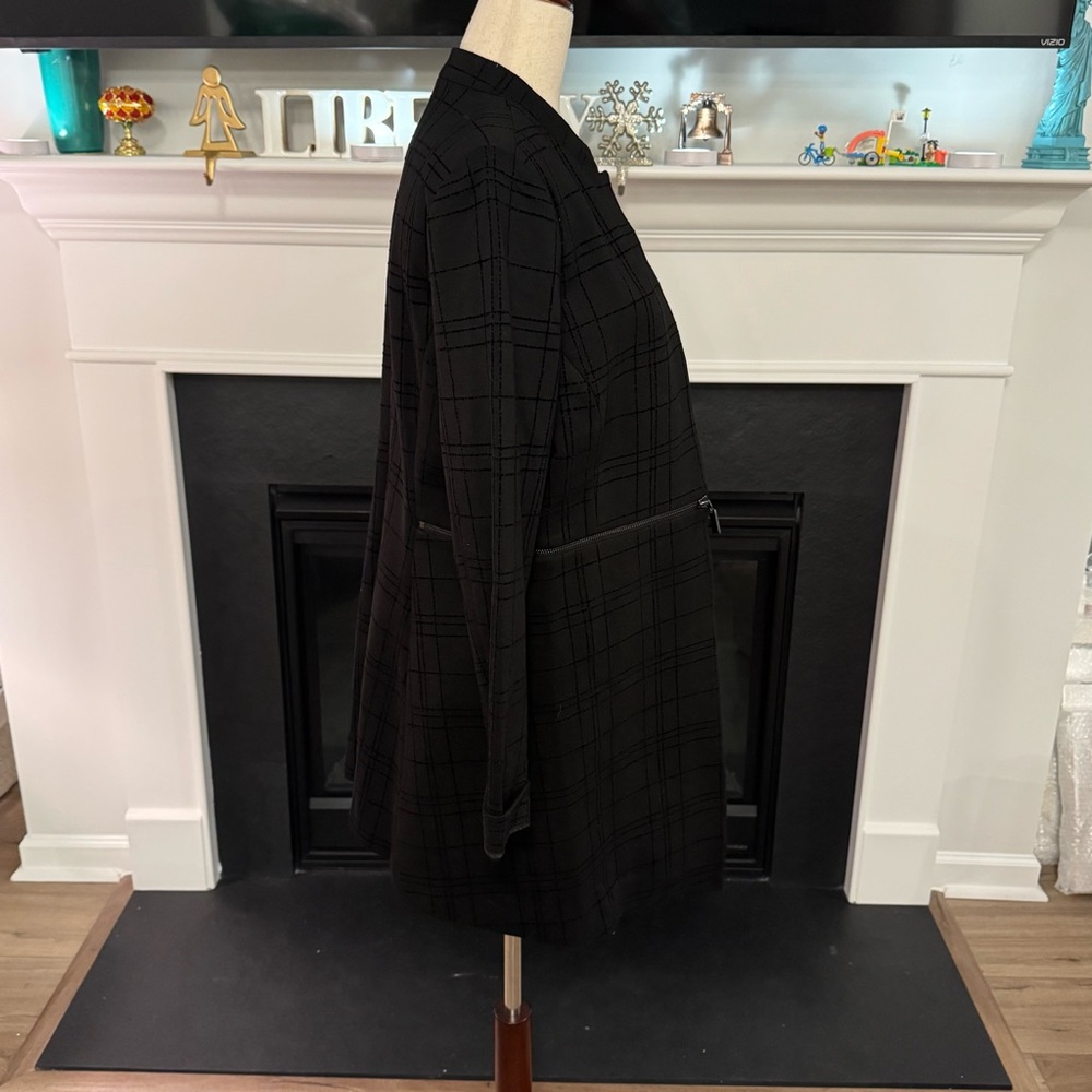 Alfani Black Grid-Pattern Longline Jacket With Zi… - image 5